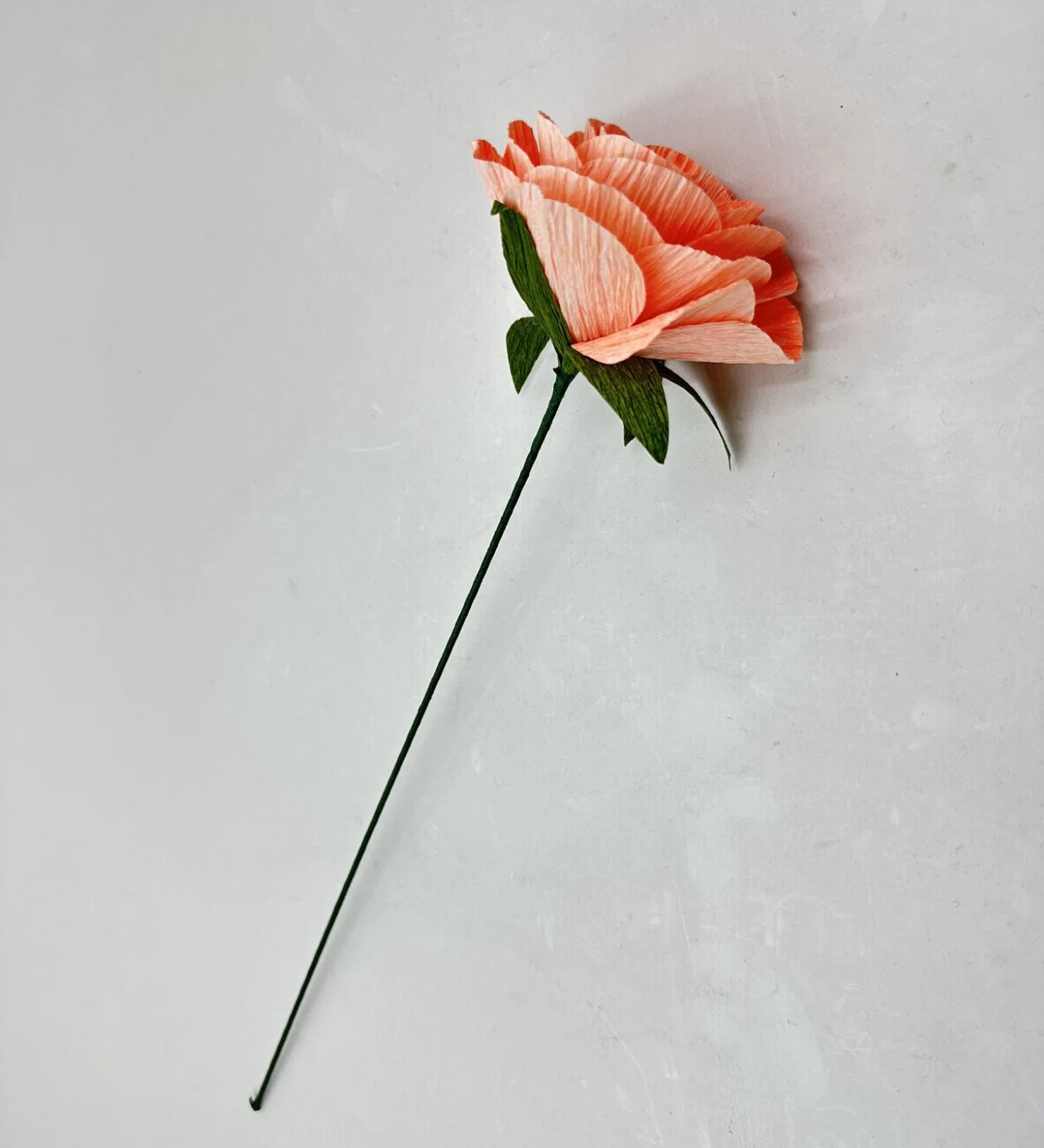 Handmade Crepe Paper Flower for Valentine's Day with Metal Stem