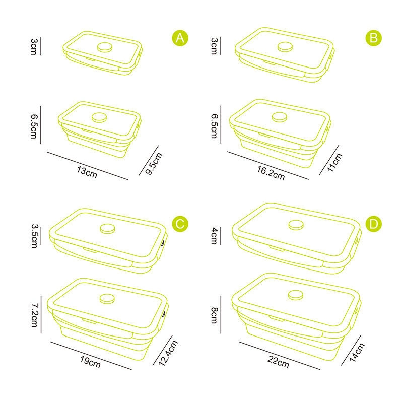 350ml 500ml 800ml 1200ml Collapsible Foldable Silicone Lunch Boxes Microwave Silicone Food Storage Container