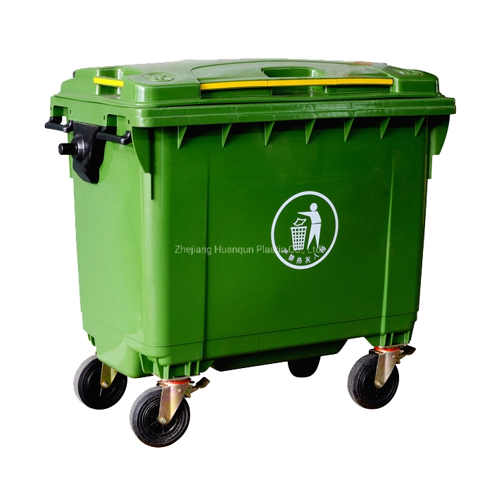 50L 100/120/240/360/660/1100 Litros HDPE Contenedor de basura al aire libre Cubo de basura de plástico para desechos para uso público