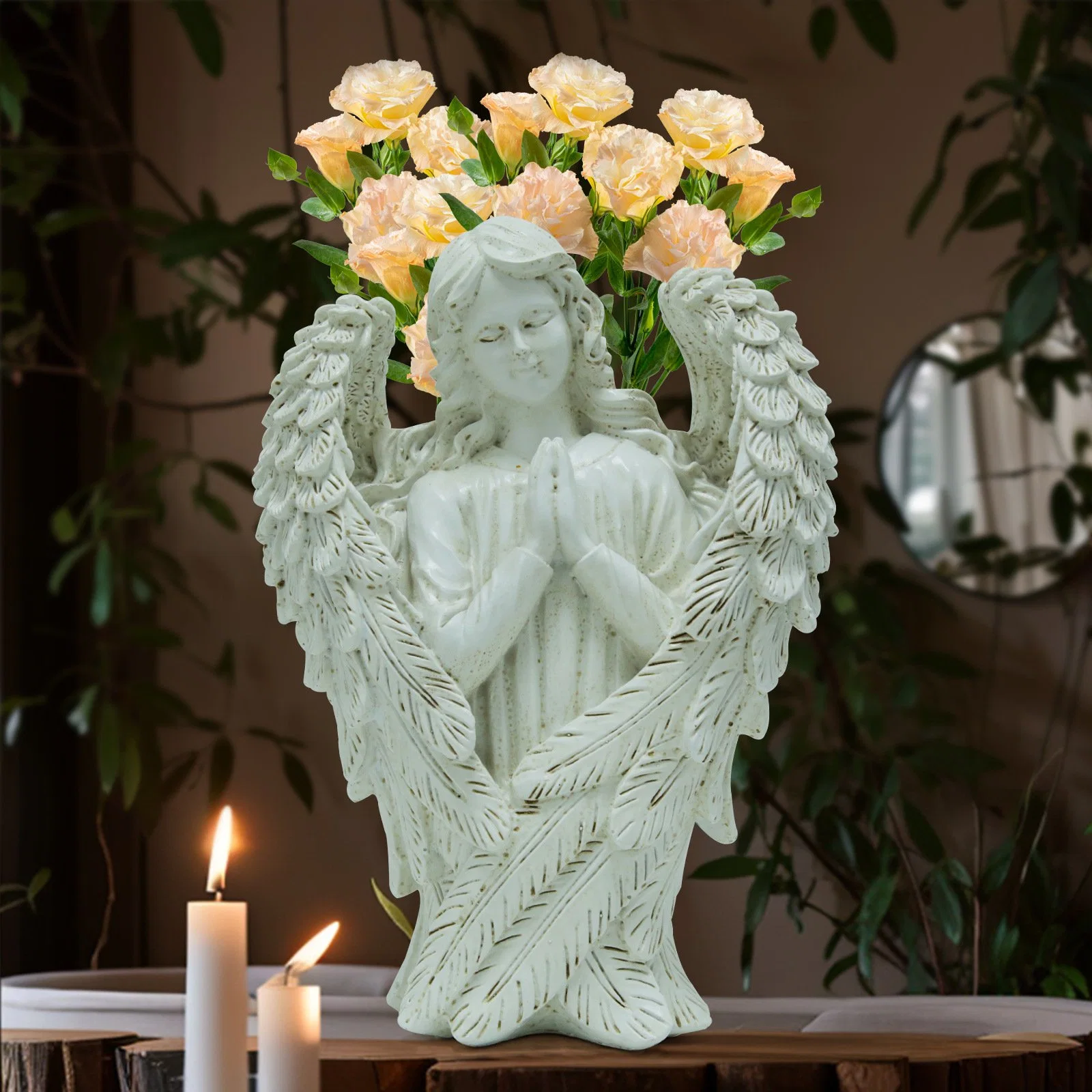 White Angel Flower Pot Resin Crafts Outdoor Garden Patio Lawn Decoration