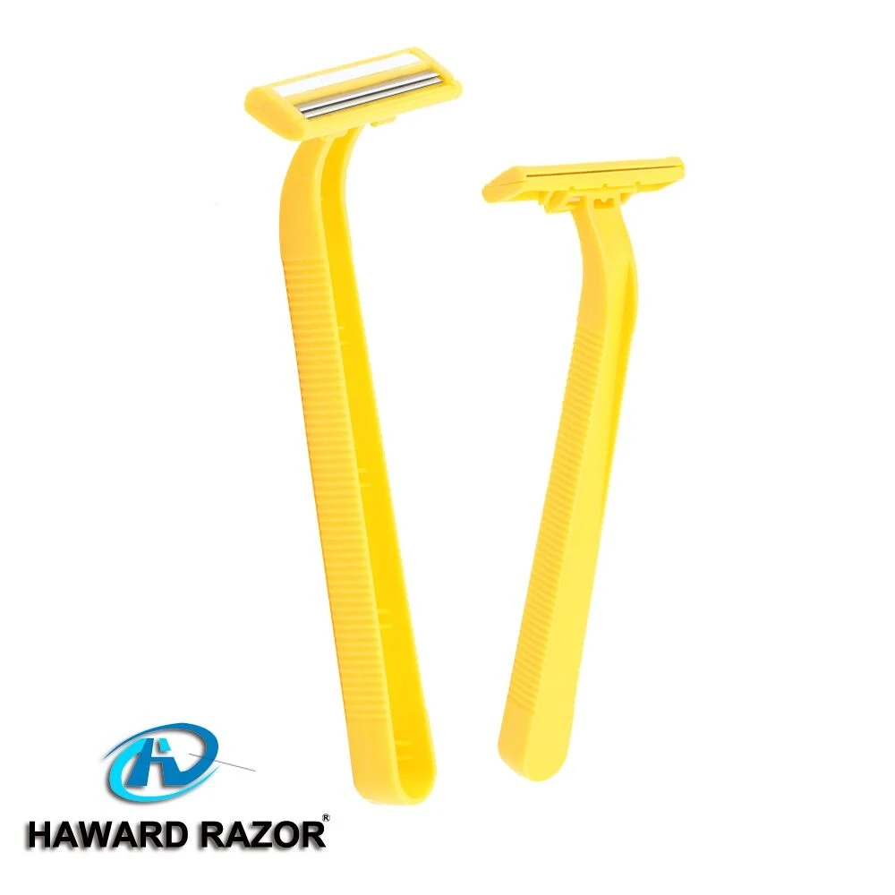 D206L Plastic Handle Two Blades Shaving Disposable Razor with Fixed Head for Men's Shaving