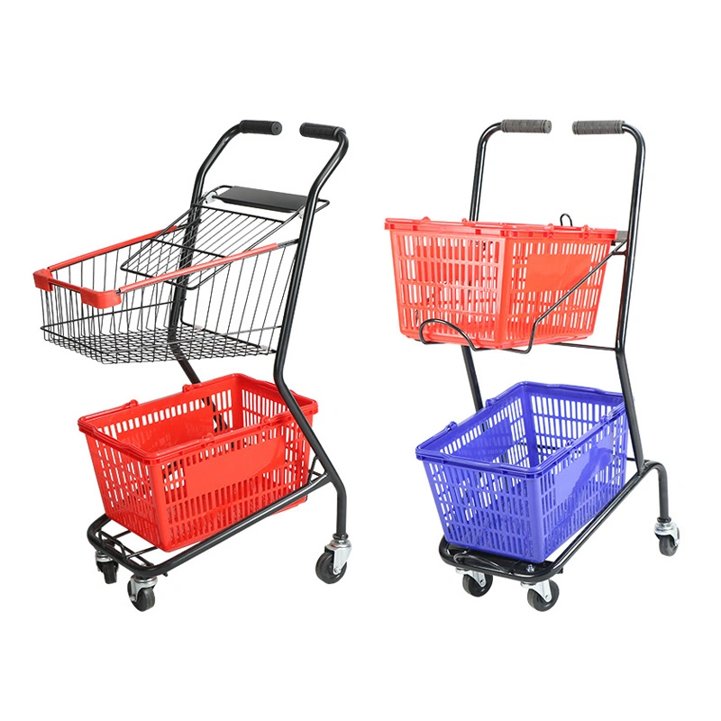 Supermarket Folding Shopping Trolley Cart Combined with Baskets