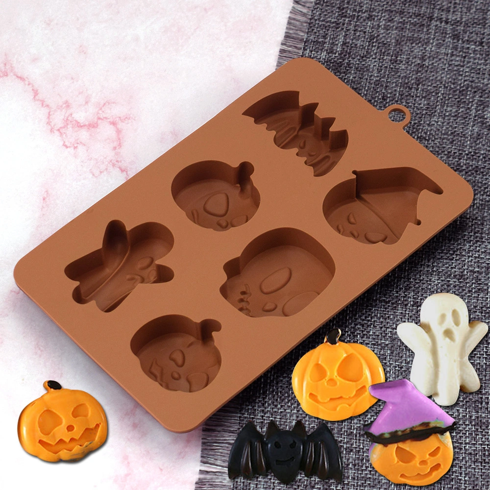 Новый стиль DIY Silicone 6 отверстия Halloween Cake Mold Bat Ghost Шоколадная форма