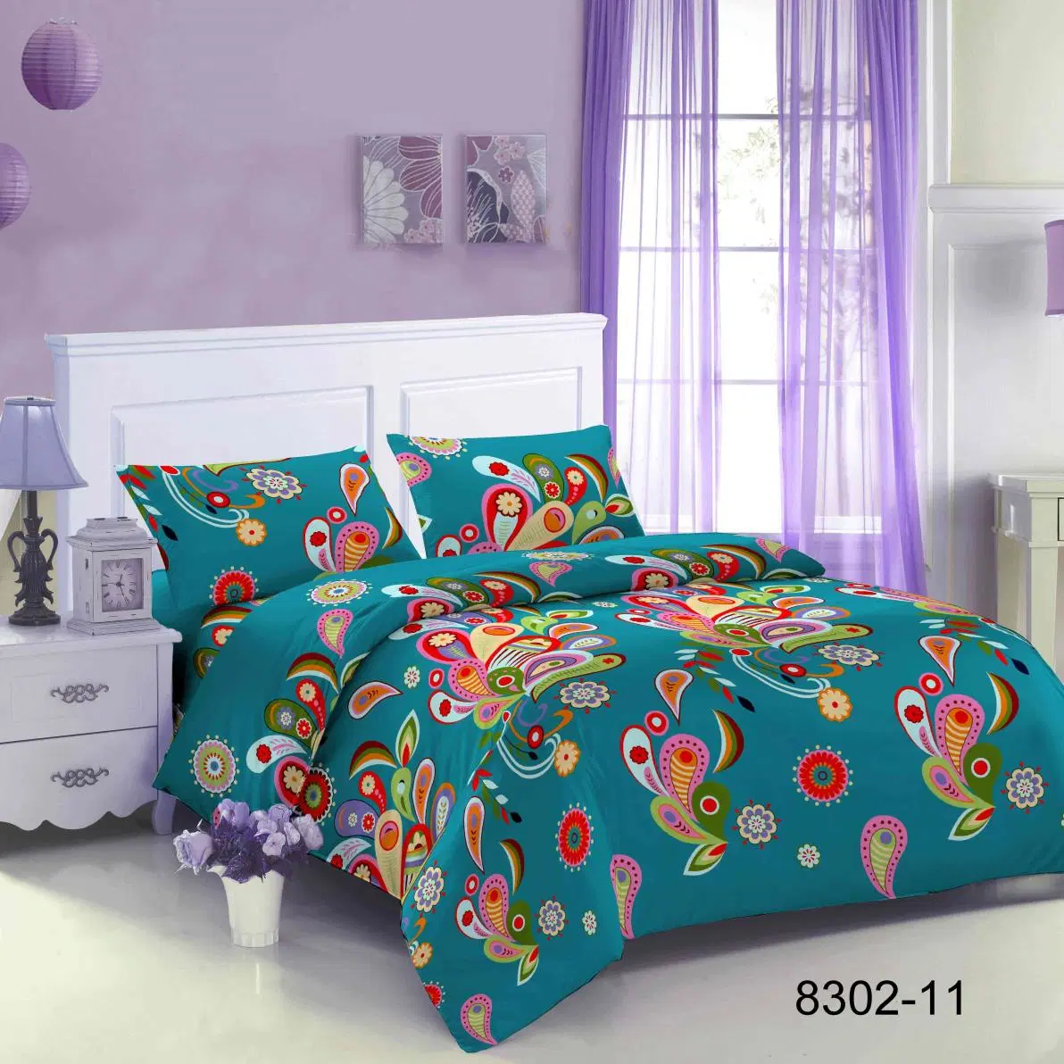 Supply a Four Piece Set of Polyester South American Printed Bed Sheets