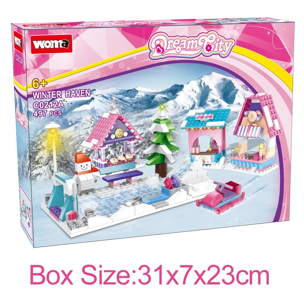 Woma Spielzeug Pädagogische Mädchen Prinzessin Fantasy Spielen Eishockey Schnee Haus Spielplatz Baublock Steine Set Bau Spielzeug DIY