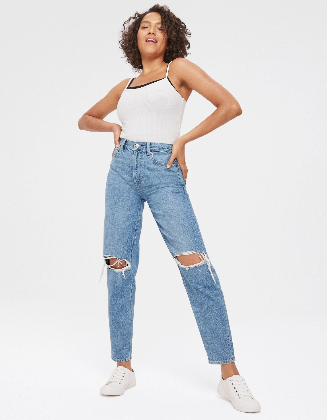 Großhandel Damen High-Waisted Gerissen Entspannt Volle Länge Mama Denim Hose Jeans