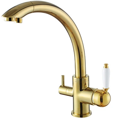 Landonbath cromada superfície água filtro 3 vias cozinha pia faucet Punho único furo frio/água quente latão moderno escovado