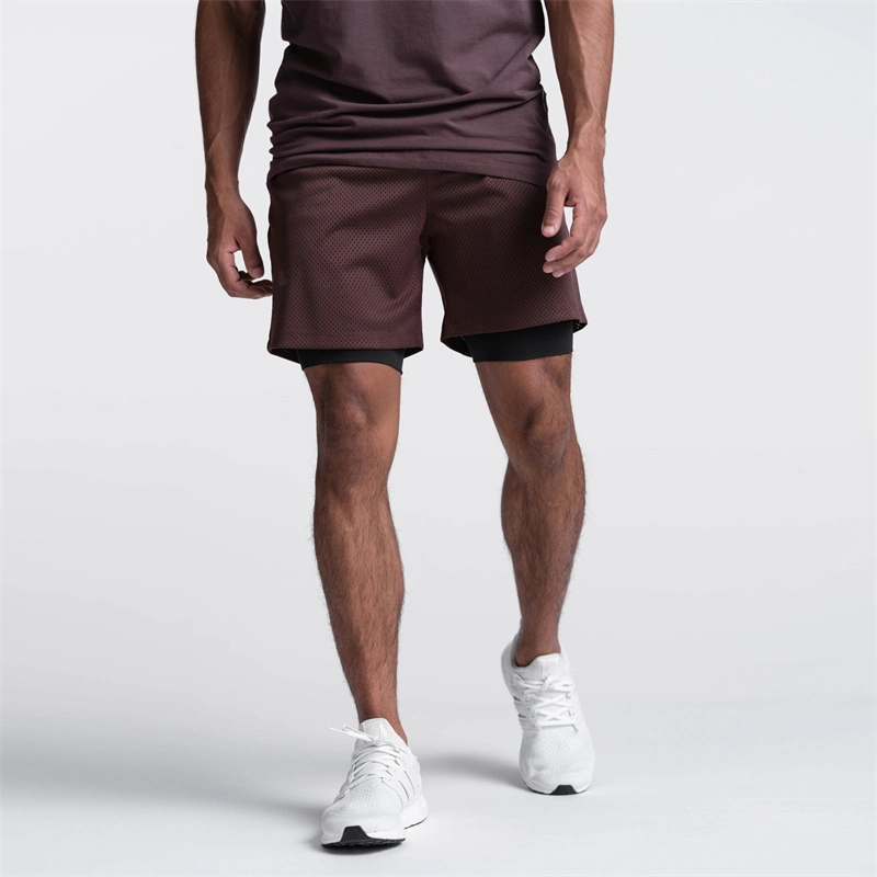 Mens Gym Basketball Design Logo 2 in 1 Short with Pockets Quick Dry Running Drawstring Custom Sweat Mesh Shorts