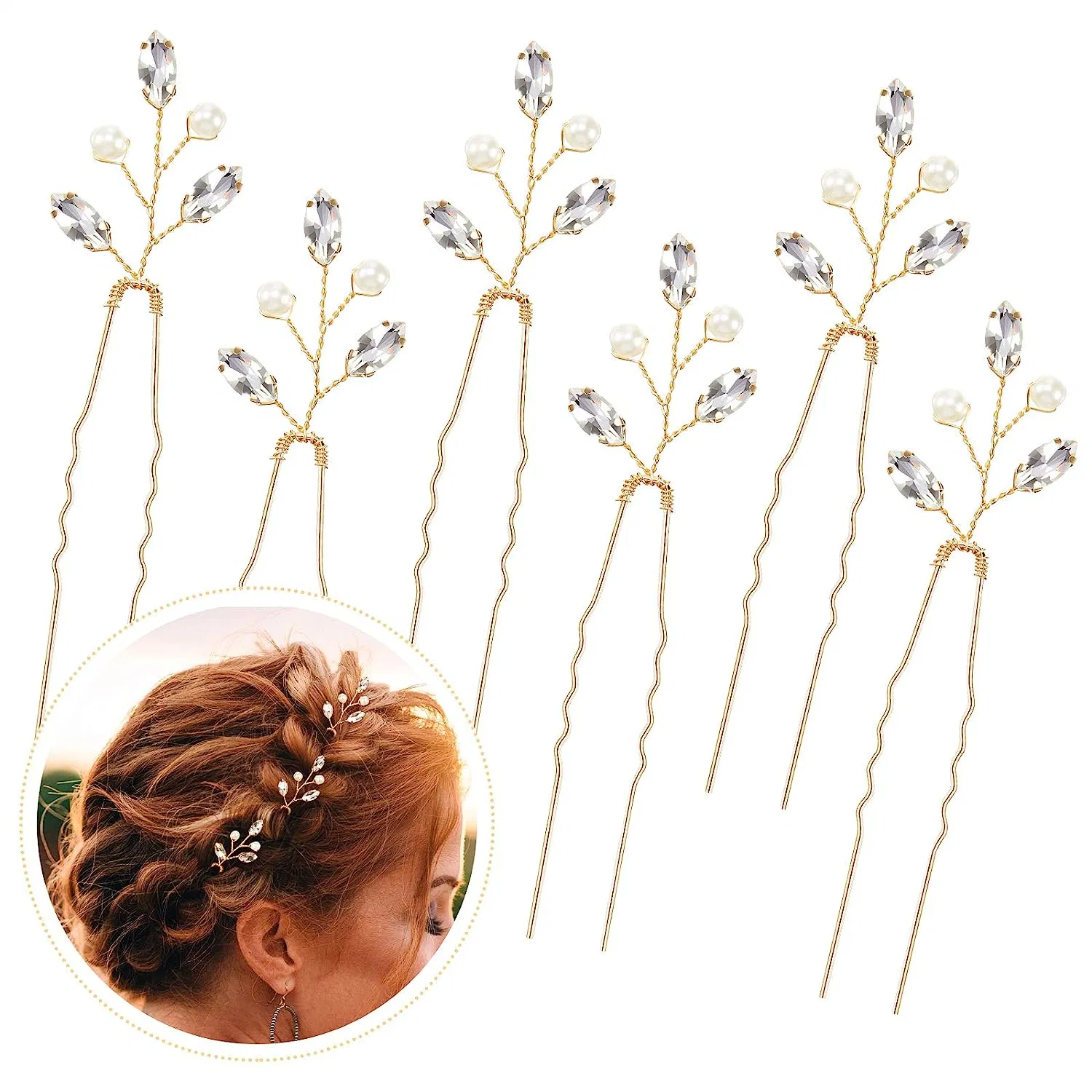 Rhinestone Flower Wedding Vintage 6 Pieces Pearl Crystal Bridal Hair Pins