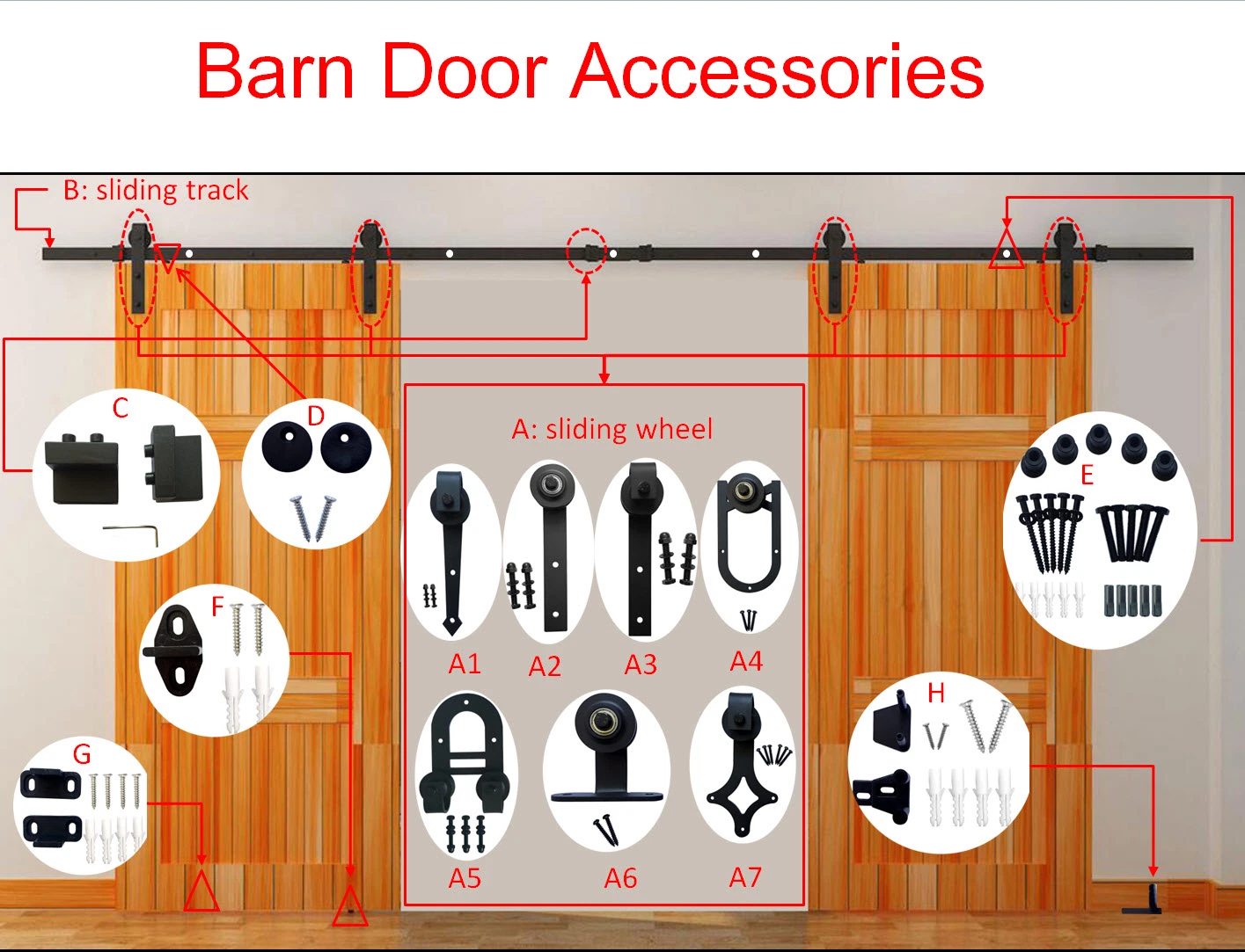 Black Wooden Barn Door Accessories Kits