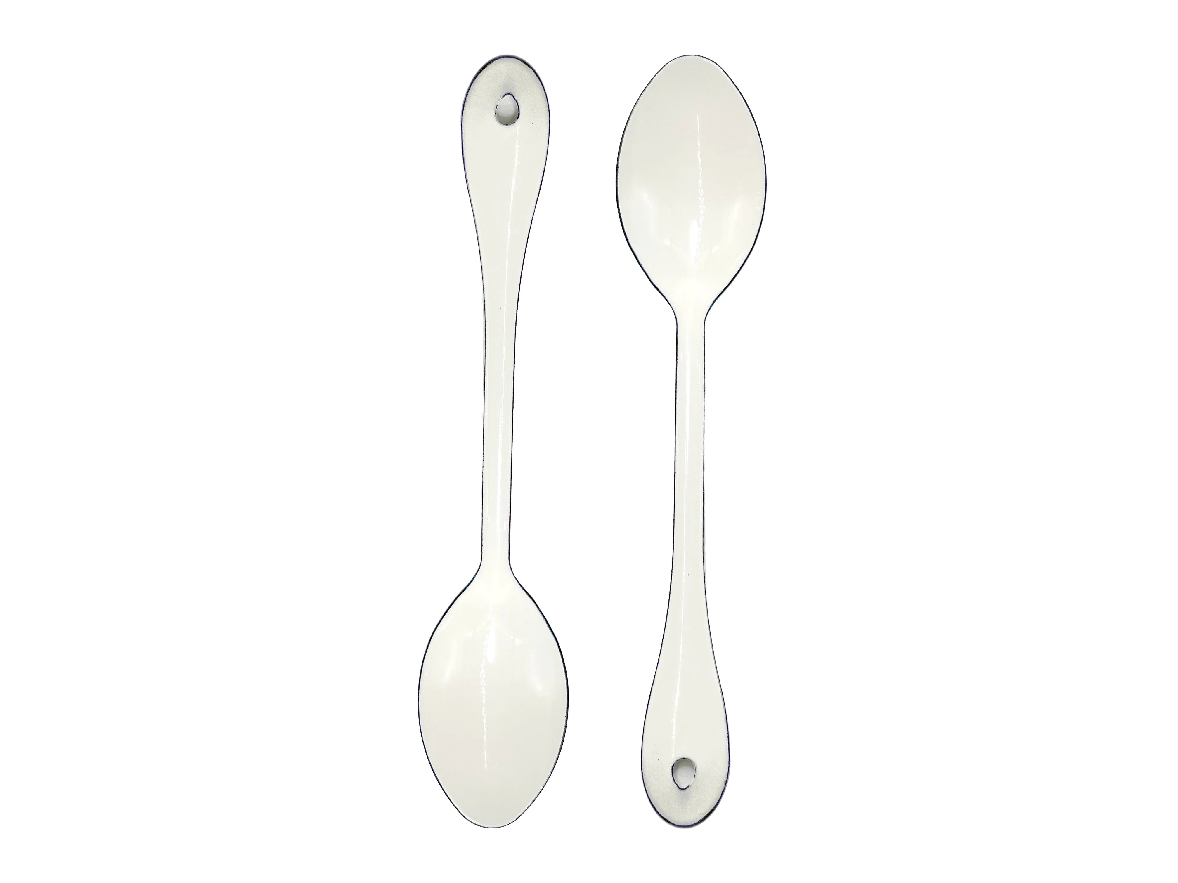 White Soup Ladle Spoons 12.2 Inch Big Serving Cooking Spoons Enamel Steel Stew Gravy Ladles for Serving