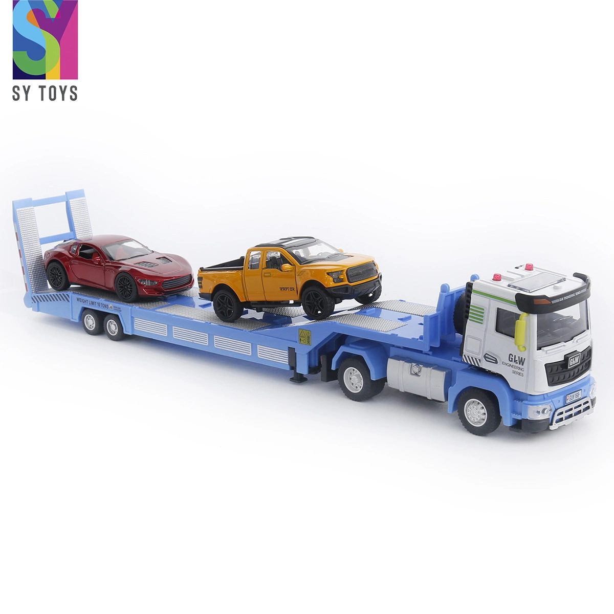 Sy jouets de la Chine de gros camion jouet moulé sous pression pour la vente de matériel de construction en alliage de roue libre de transporteur de voitures jouets moulé de remorque