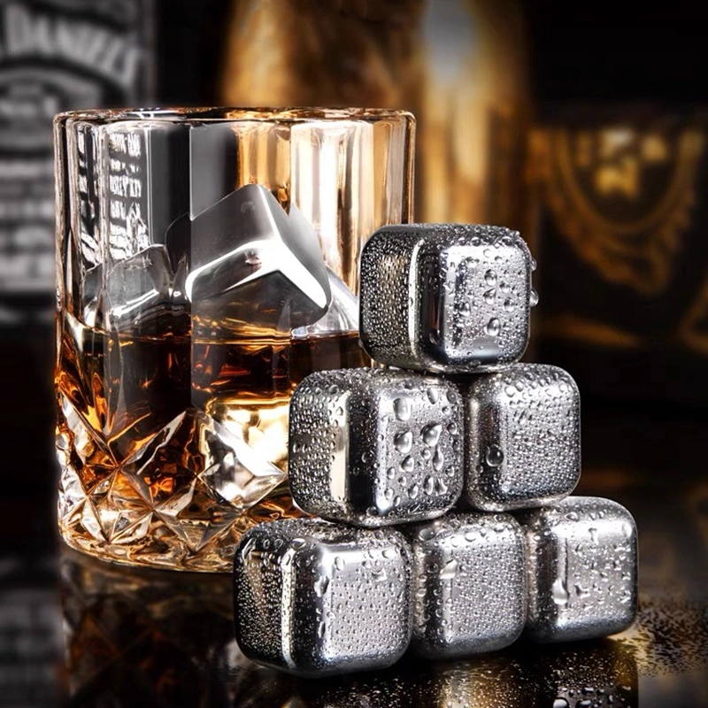 304 Cube de glace en acier inoxydable pour boissons Red Wine Whisky Cola, Pierre de cube de glace métallique, accessoires de bar, ensembles de pierres de whisky réutilisables