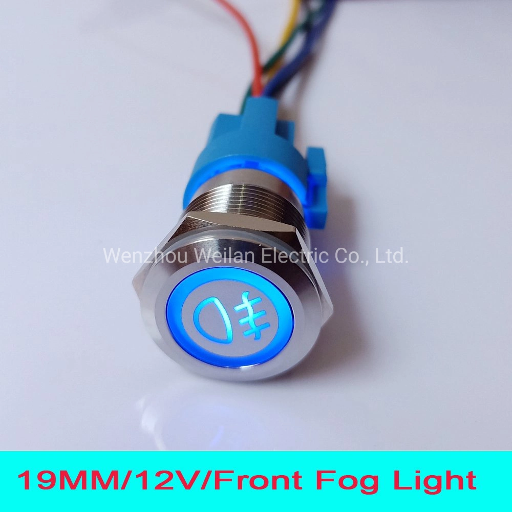 19mm 12V LED iluminado de luces de emergencia de la luz de flash de emergencia Interruptor Pulsador de coche con 15cm Cable conector hembra enchufe