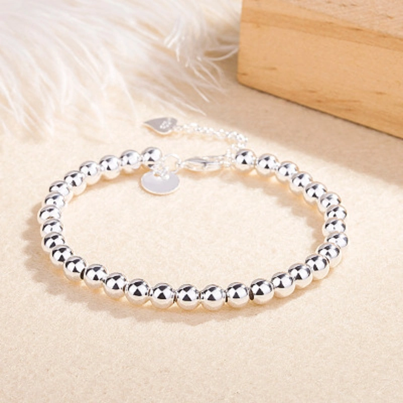 Pulsera de acero inoxidable con abalorios de plata con adornos de moda femenina Ajustable Esg13383