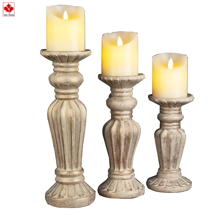 Custom Resin Columnar Candle Holder Set Retro Country Style Table Decoration