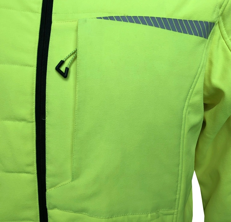 Hi Vis Two Tone Waterproof Breathable Polyester Mechanical Stretched Softshell Reflective Mens Winter Padded Safety Jacket