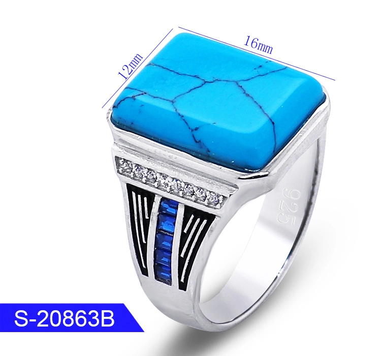 925 Sterling Silver Fashion Jewelry Islamic Zircon Stone Finger Ring for Man