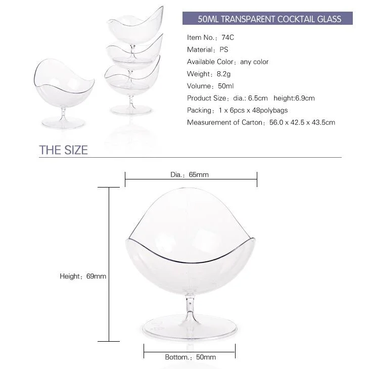 BPA Free 50ml Transparent unregelmäßige Form Einweg Cocktail Glas