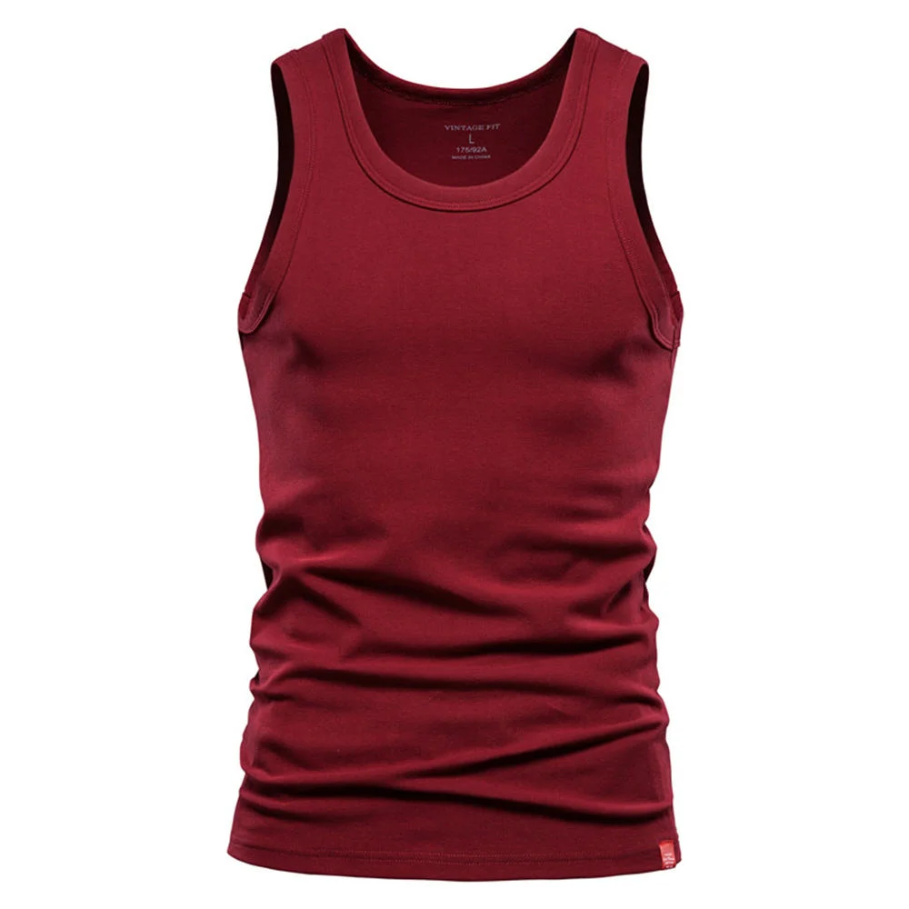 Casual Slim Fit Men's Tank Tops Solid Color Quality 100% Cotton Gym Clothing Men Sporting Bodybuilding Tank Tops for Men