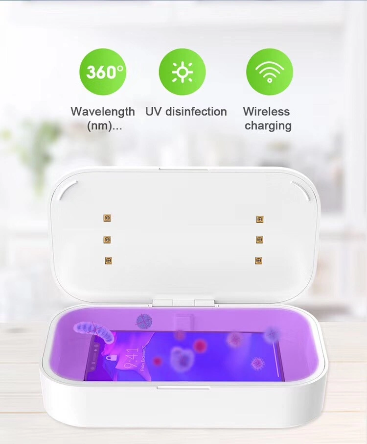 Cuadro de Esterilizador UV cargador inalámbrico para teléfonos móviles de desinfección ultravioleta UV Celular higienizador