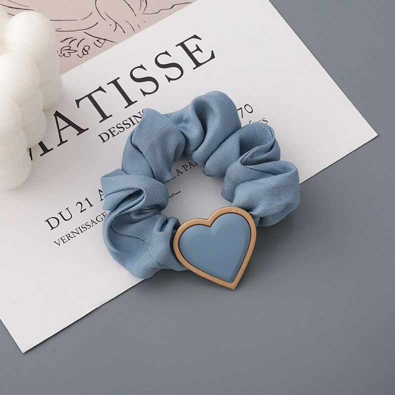 Lindo Corazón Scrunchie retro de colores crema Secador de pelo de cadena de la cabeza cuerda