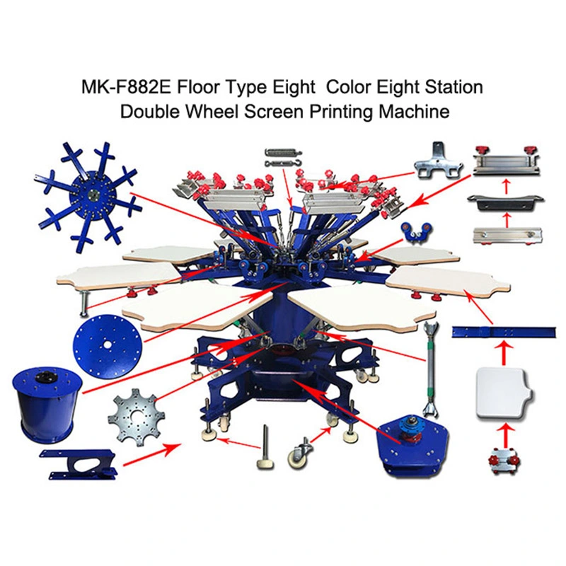 Le carrousel 8 stations de la machine-de-chaussée de type Manuel Réglage de précision de 8-8-station couleur deux roues Machine d'impression de l'écran