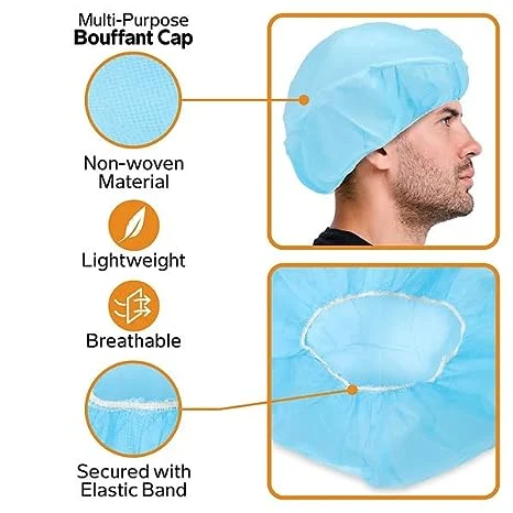 Disposable Bouffant Caps, Hair Net, Elastic Breathable, Dust Cap for Food Service