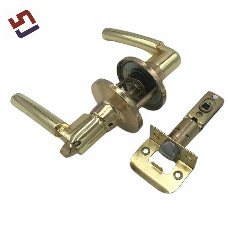 Internal Door Handle Polished Brass Bathroom Office Hotel Door Lever Handle with Round Cylinder