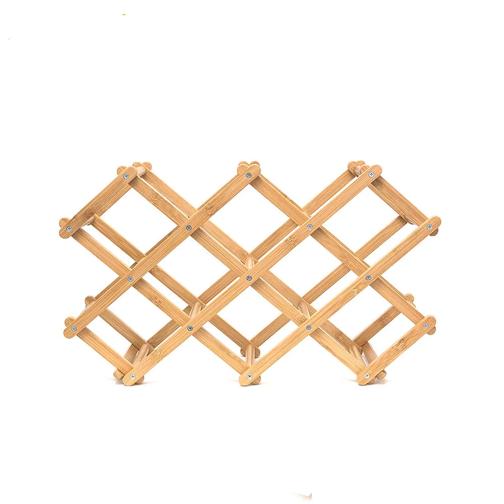 Folding Bamboo Wood 10-Bottle Wine Rack