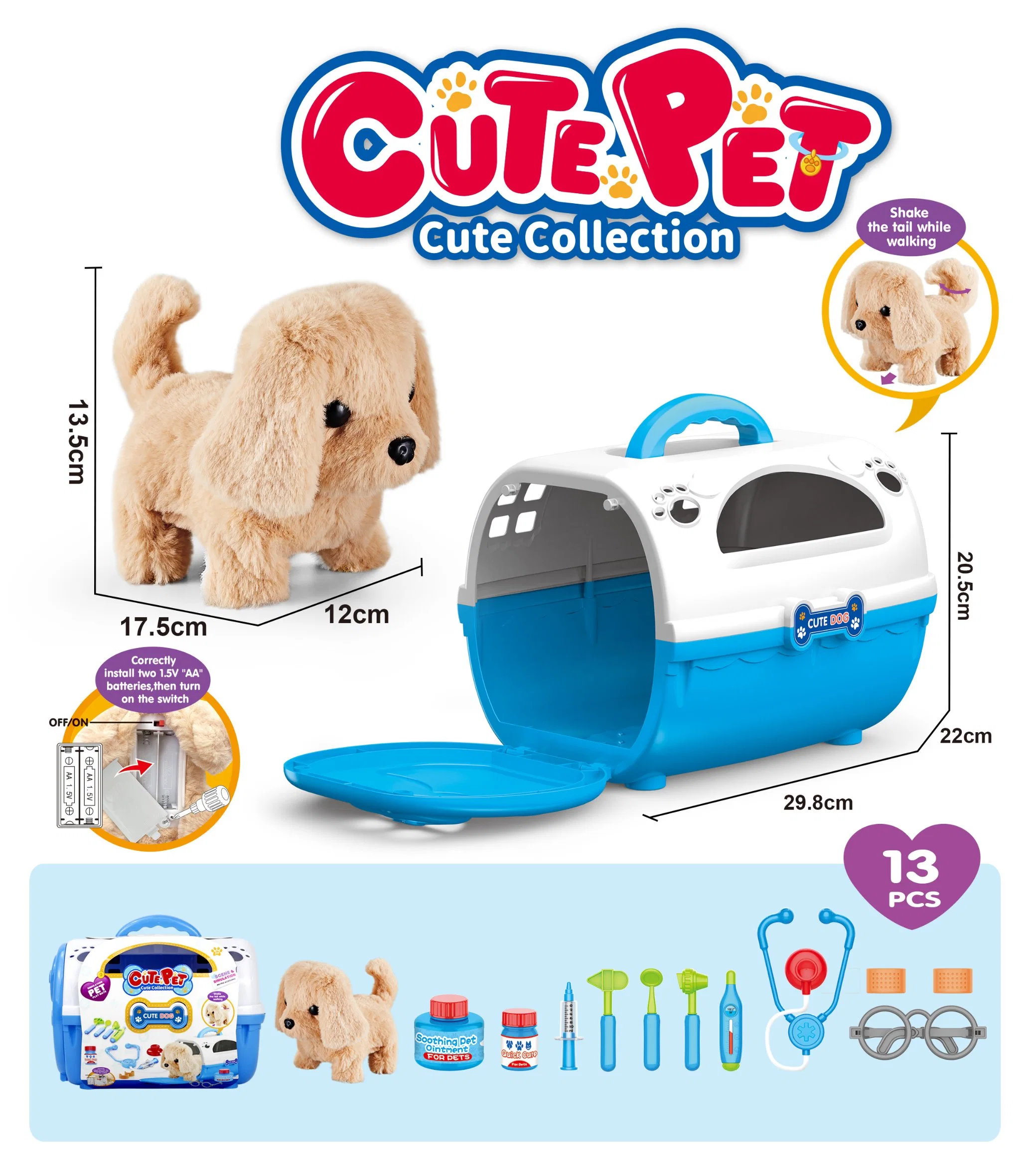 Nouveau arrivée adorable adorable animaux de compagnie Collection peluche électrique chien jouet Accessoires différents ensemble de jeu jouet