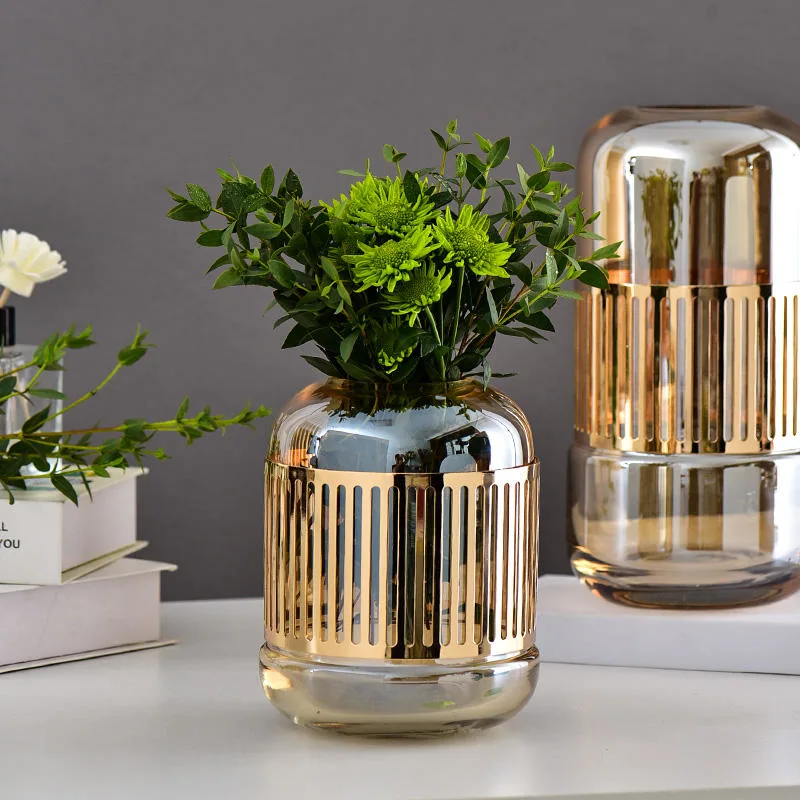 Moderne Nordische Geschenk Licht Luxus-Stil Galvanisierung Home Dekor Glas Vase