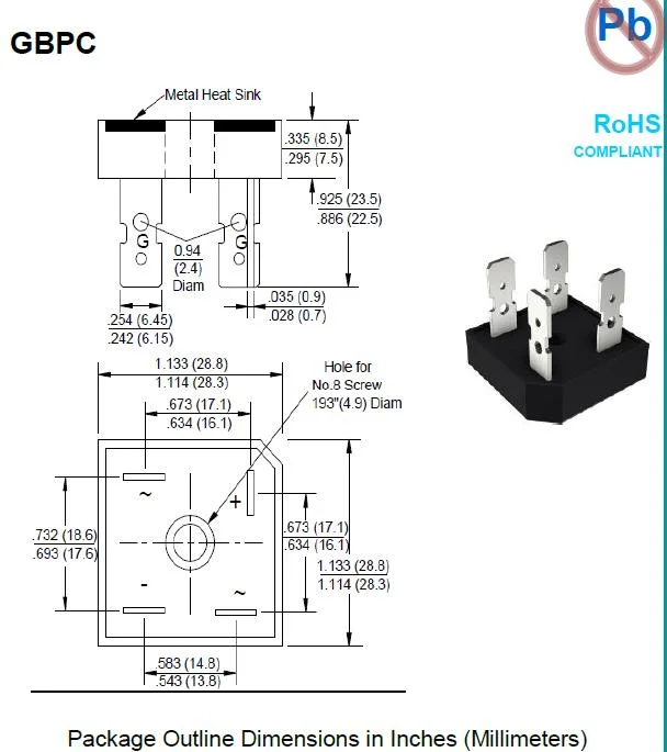 Pacote Gbpc Hy 35A trifásicas rectificador de ponte adequados para LED de Elevada Potência Potência de Acionamento