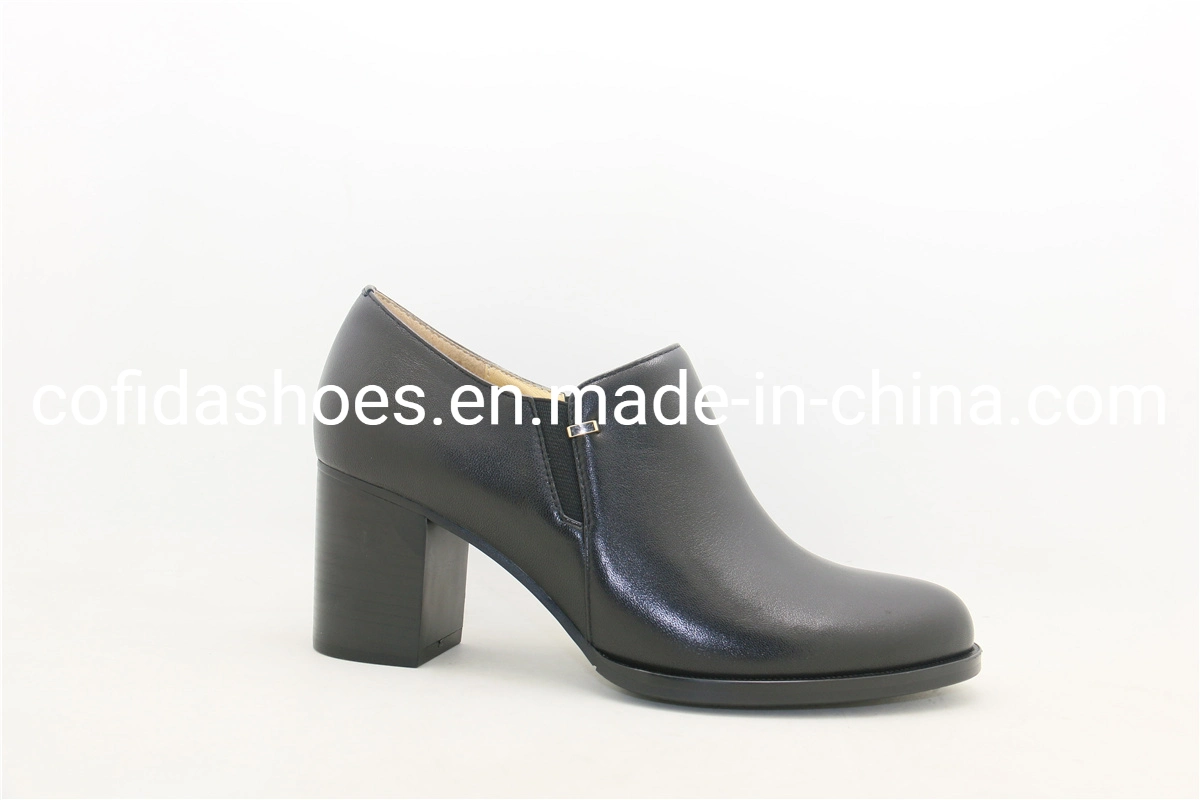 New Comfort Block High Heel Leather Women Shoe