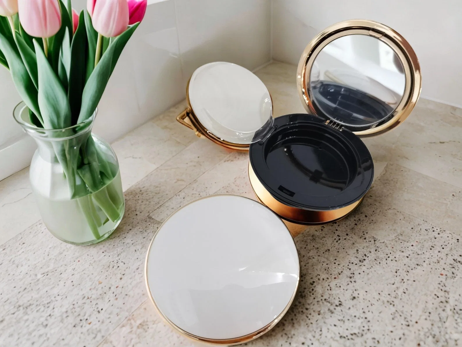 PA-1016 Round Compact Powder Case Plastic Cosmetic Packaging Fashion Newly Cosmetics Luxury Packaging New Compact Powder Case