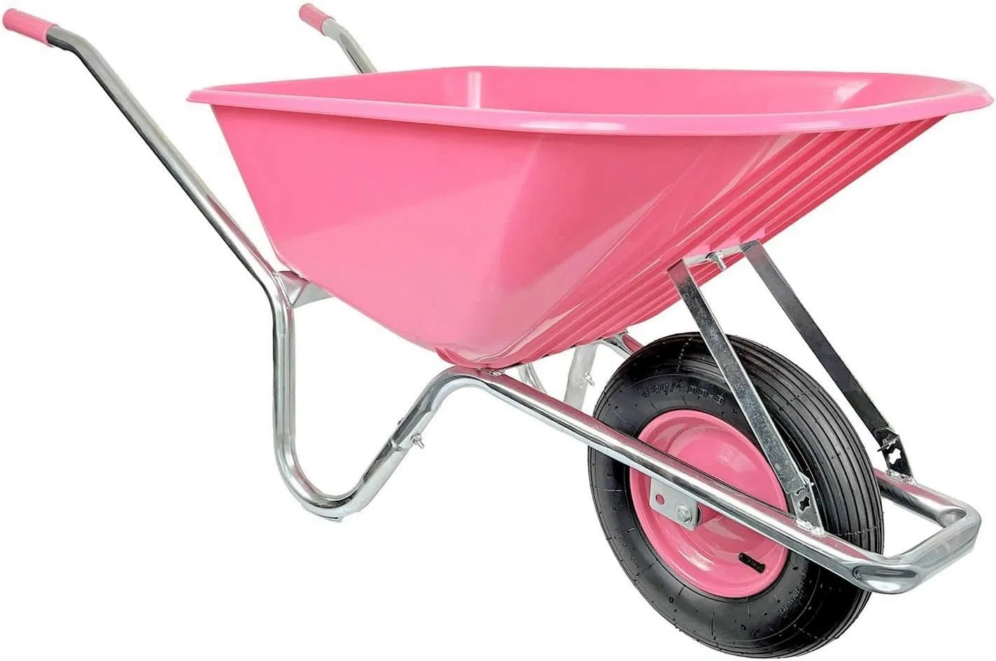 Wheelbarrow Plastic Tray Pink Galvanised Frame Metal Rim with Ball Bearing Lightweight