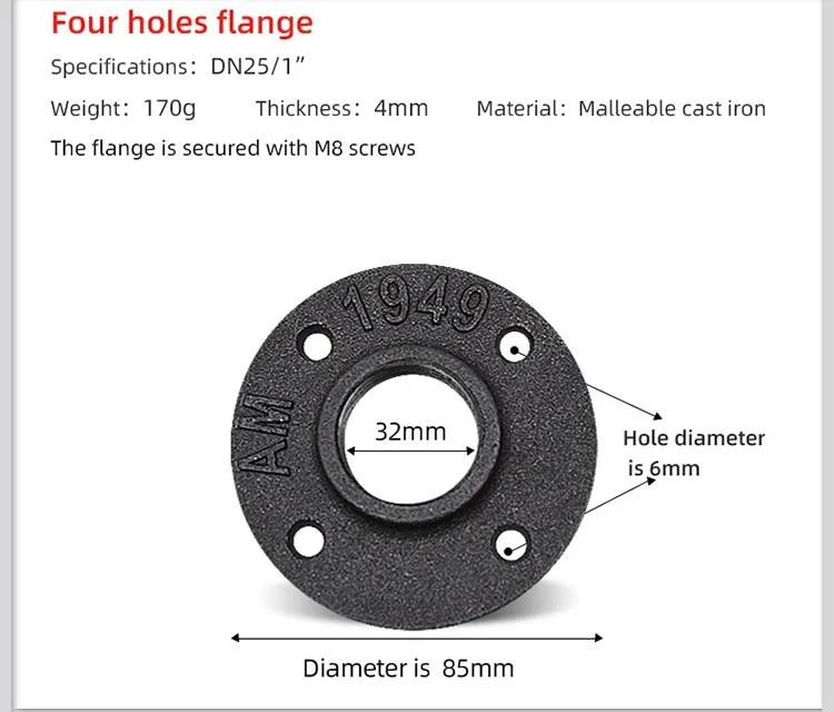 Acessórios p/ tubos de ferro p/ chão roscado maleável, flange montagem na parede