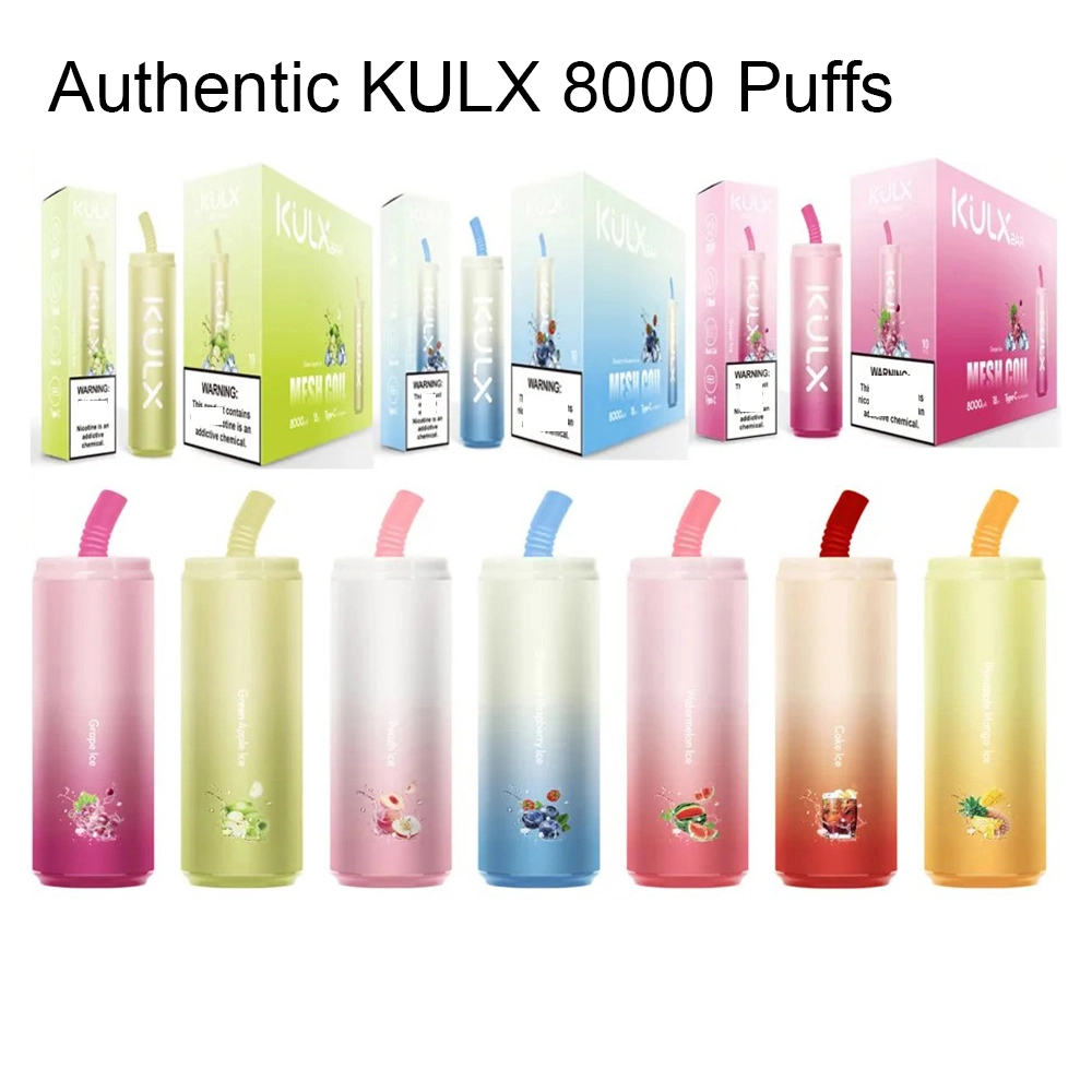 Authentic Kulx 8000 Puffs Einweg-Vapes Pen E Zigarettenanzünder-Kit Wiederaufladbare 850mAh-Batterie 18ml vorgefüllte Kartuschen 0% 2% 5% Mesh Spule 8K Verdampfer