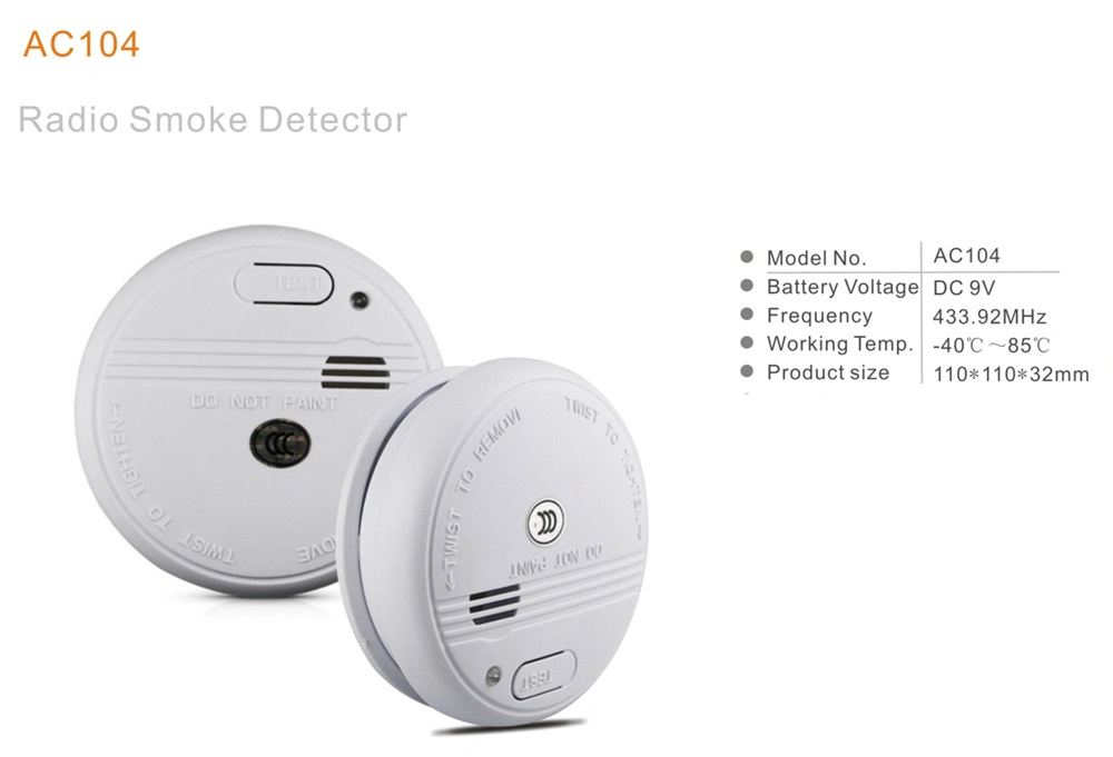 9V Battery Wireless Heat Detector/ Smoke Alarm Detector for Automatic Control System