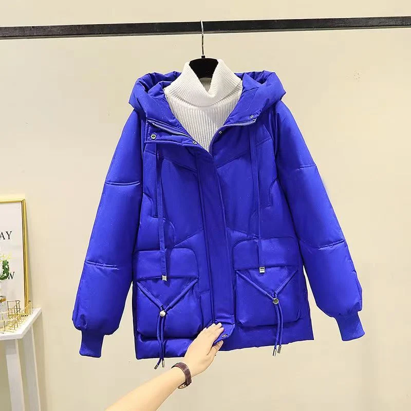 New Shiny Down Cotton Jacket Women's MID-Length Loose Thick Cotton Garment