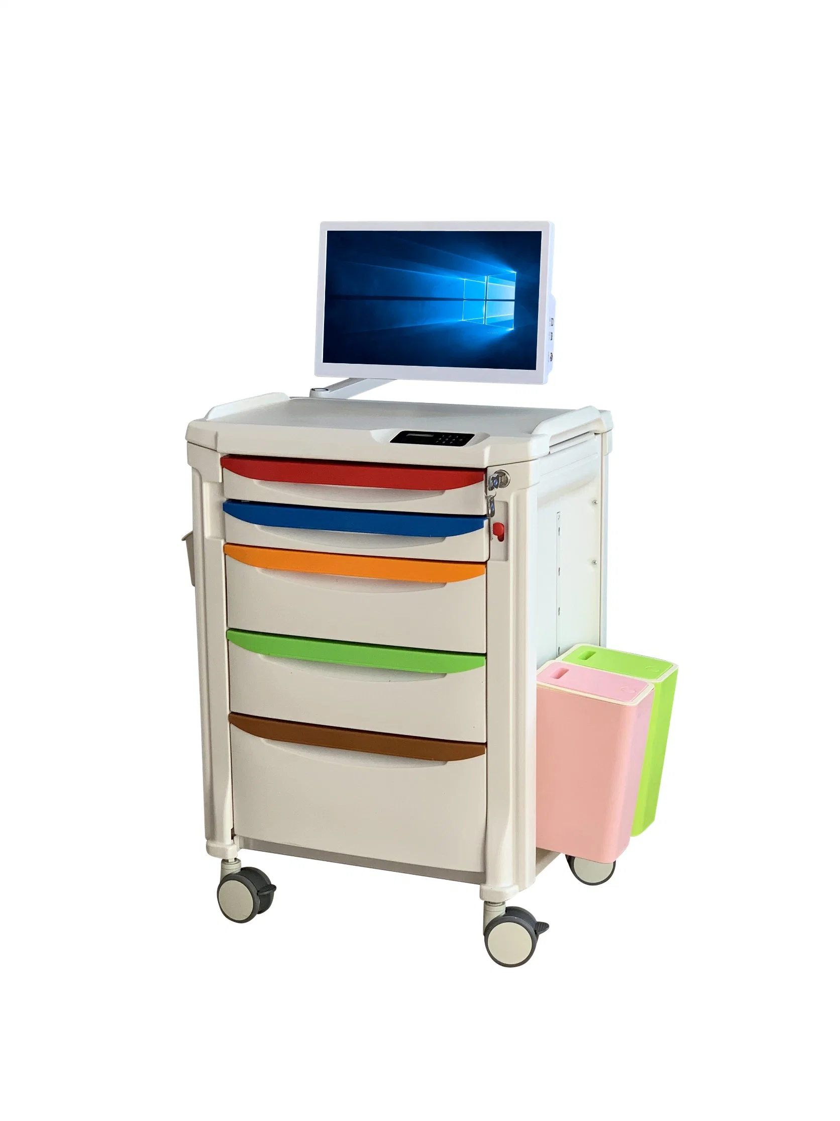 [M650W] Multi-Function ABS Hospital Trolley and Cart with Computer and Drawers for Medical, Emergency, Logistic, Linen, Laundry, Treatment as Hospital Furniture