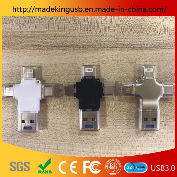 Las últimas 4 en una unidad flash USB OTG /Pen Drive Multifunción con apoyo de El Puerto de tipo C, iPhone y Android