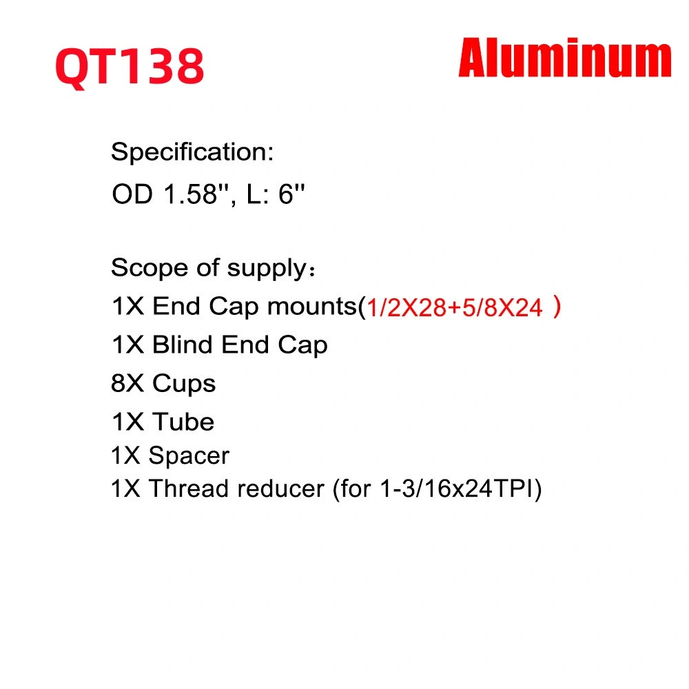 6''l 1,73''od Aluminium Tube Gold Trockenauflagen 1/2X28 5/8X24 1-3/16X24 Reduzierer-Adapter