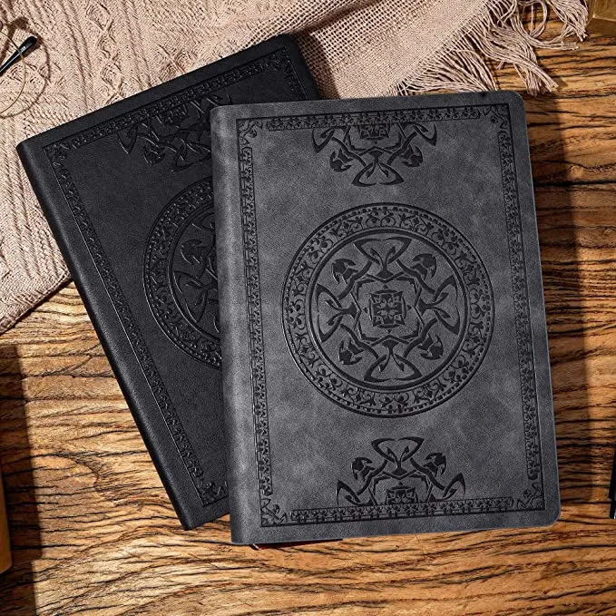 Customized Logo Embossing Copper Brushed Paper Edge Leather Vintage Journal Notebook