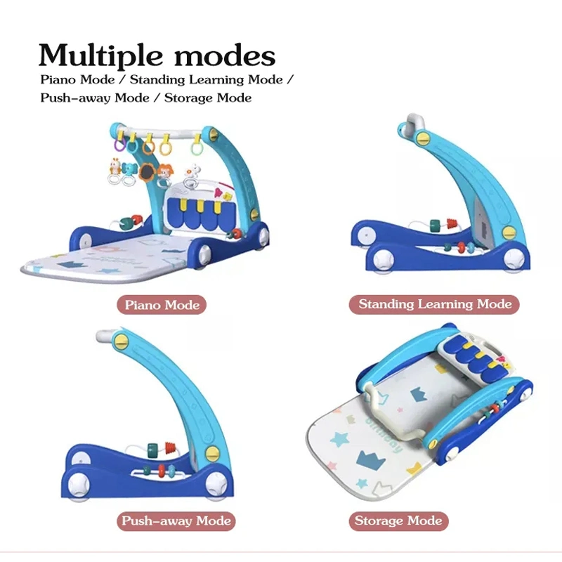 2 in 1 Multifunctional Walkers Folding Fitness Infant Baby Musical Lighting Toys Children Kids Intellectual Educational Baby Mat with Piano