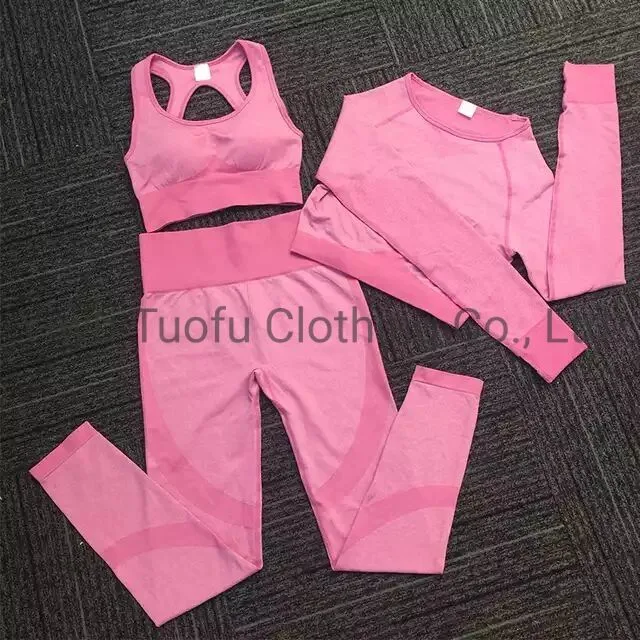 Roupas de Ginástica Fitness Conjuntos de ioga de cintura elevada executando o vestuário amassar mechas Rosa Perneiras contínua elevação topo sportswear