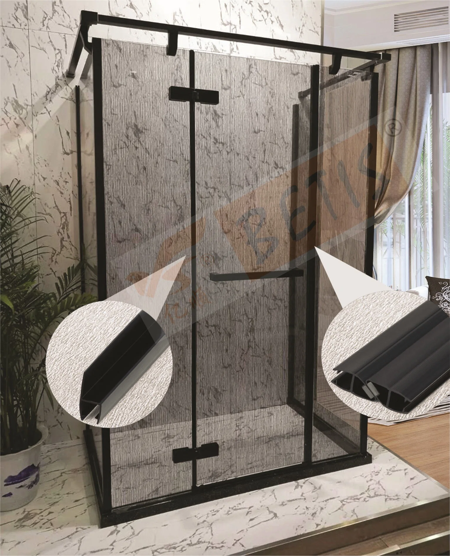 Accesorios de Baño Ducha la puerta de cristal 1multi-ángulo cierre magnético de PVC