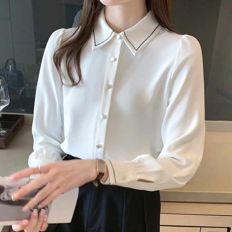 Women's Clothing Solid Blouses Turn-Down Collar Loose Elegant Office Fashion Spring Summer Thin Korean Casual