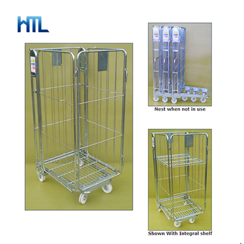 Storage Cargo Industrial Foldable Galvanized Wire Mesh Container on Wheels