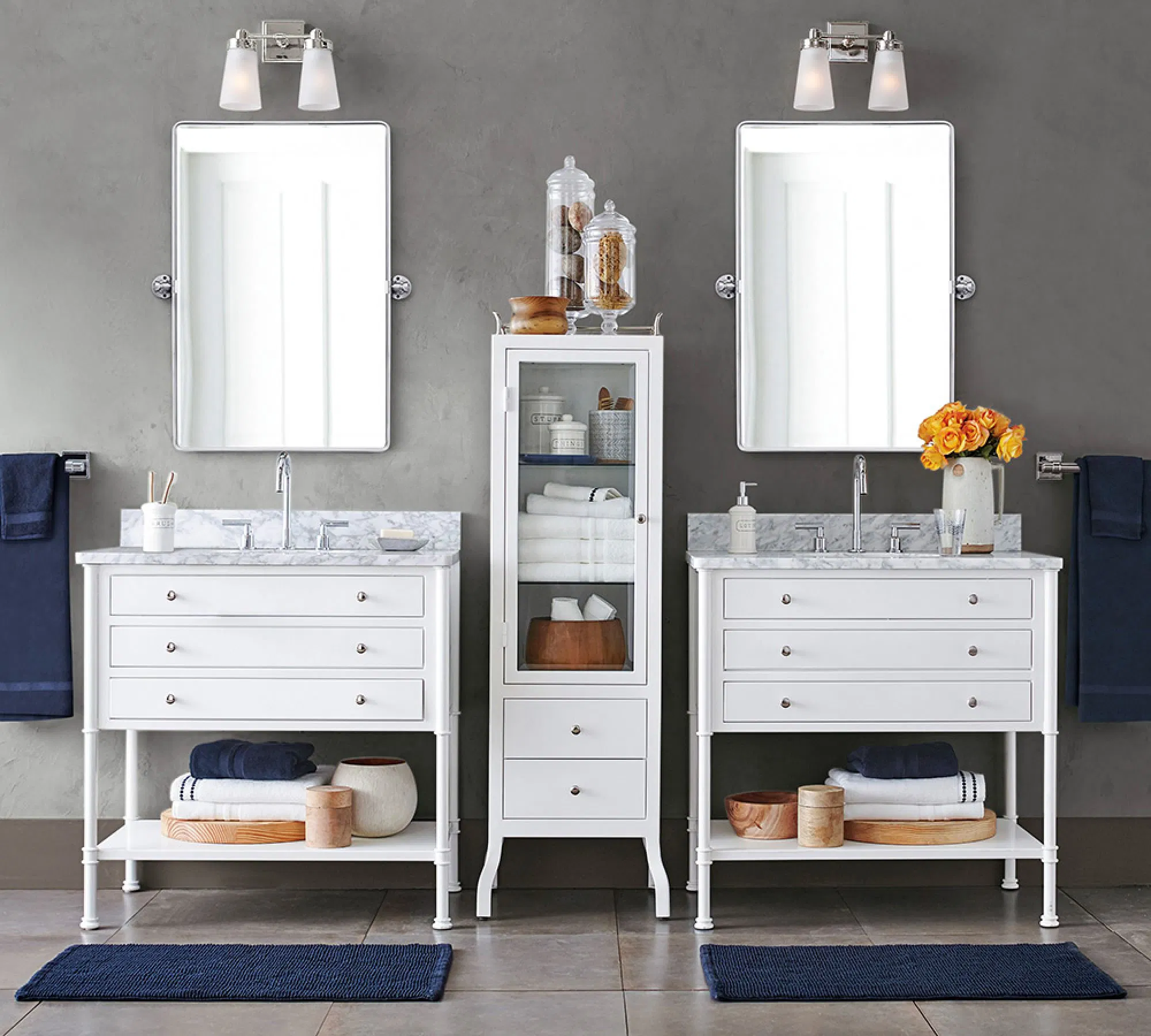 Moderno y barato tocador de mesa doble espejo y doble lavabo baño Armario Cuarto de baño de lujo